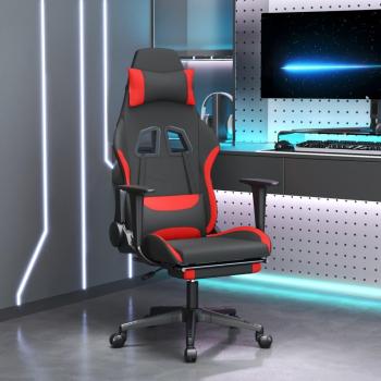 Silla gaming con reposapiés de tela negro y rojo