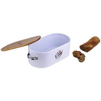 LAGUIOLE - Cajón de pan de metal blanco y tapa de bambú - metal, madera de bambú - Blanco