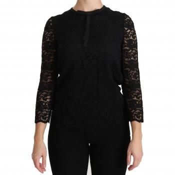 Dolce & Gabbana Black Lace Long Sleeve Nylon Blouse - IT40|S, Size: XS Elegant Black Lace Crew Neck Blouse