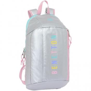 Mini Mochila Benetton Silver Acolchada Plateada 22x39x10 cm