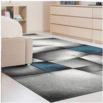 Alfombra de comedor rectangular 200x290 turquesa tejida con estampado geométrico by 3D