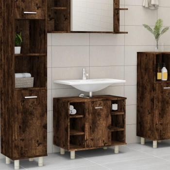 Mueble de baño roble ahumado 60x32x53,5 cm madera multicapa Armario de baño madera contrachapada roble ahumado 60x32x53,5cm Vidaxl Marrón