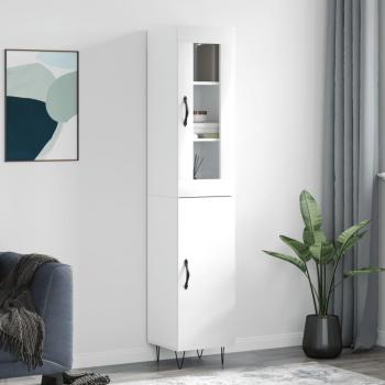 Aparador alto de madera contrachapada en blanco brillo, dimensiones 34,5x34x180 cm