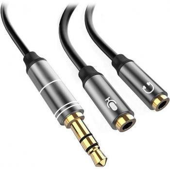 DAM Splitter conversor de doble minijack hembra (micrófono y altavoz) a minijack macho, utiliza auriculares de PC con micro en tu smartphone y tablet, medidas: 33x0x1cm