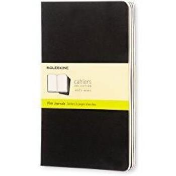 Moleskine Cahier Journal, Set 3 Notebooks with Plain Pages, Cardboard Cover with Visible Cotton Stiching, Colour Black, Large 13 x 21 cm, 80 Pages