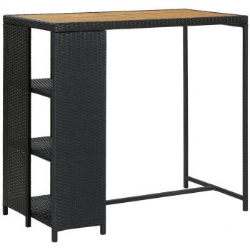 vidaXL Bar Table with Storage Rack Black 120x60x110 cm Poly Rattan