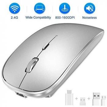 SEZAC Ratón Inalámbrico Recargable, 2.4G Ratón óptico Silencioso Click Mini con 3 Niveles de dpi para Computadora, Computadora Portátil, PC, Air, iMac, MacBook Pro