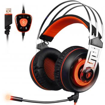 SADES A7 Gaming Headset Virtual 7.1 envolvente sonido USB Gaming auriculares con micrófono inteligente cancelación de ruido auriculares para juegos LED luz para PC portátil Mac