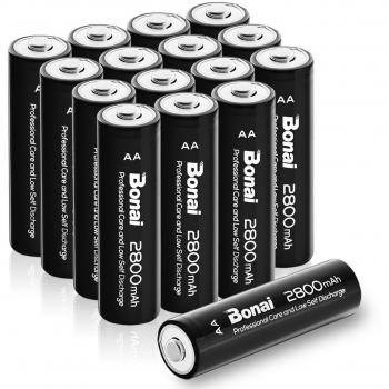 Pilas Recargables AA, BONAI Alta Capacidad 2800mAh 1.2V 1200 Ciclos de Pilas AA Recargable NI-MH, Precargadas para los Equipos Domésticos