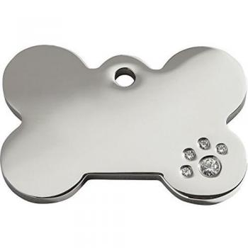 Placa de Identificación para Mascotas Hueso Diamante - Plata / Pequeña