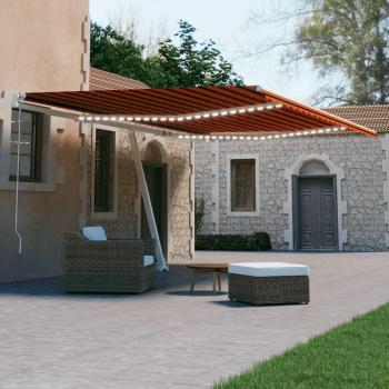 Toldo automático LED con sensor de viento, color naranja marrón, dimensiones 500x300 cm