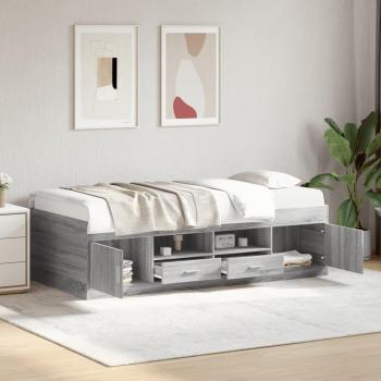 Sofá cama con cajones de madera ingeniería gris Sonoma 75x190 cm sin colchón