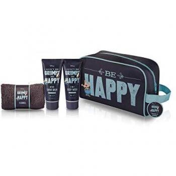 MENS GENTS BE HAPPY DONT BE GRUMPY WASH BAG SET AFTER SHAVE BALM & 2 IN 1 BODY WASH CHRISTMAS GIFT HIM