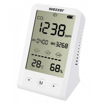 Monitor de calidad del aire Levenhuk Wezzer Air MC10 - Medición de temperatura, humedad, concentración de CO2 y compuestos orgánicos volátiles (COV), pantalla LCD retroiluminada, diseño compacto y portátil, batería