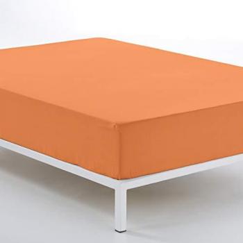 Sábana Bajera Ajustable 100% Algodón Color Naranja Mango 160 x 200 cm