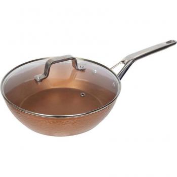 Sartén Honda San Ignacio 26x6.9cm Aluminio Forjado con Tapa, Apta para Inducción, Cocina Sin Salpicaduras