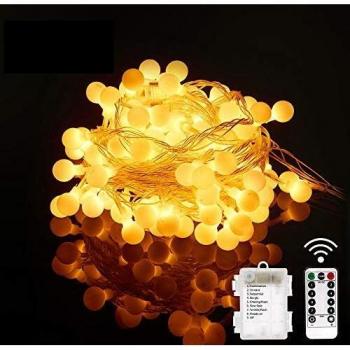 SYTUAM Cadena Luces,100LED 10M batería Impermeable 8 modos,Luz amarilla cálida,Decorativas Guirnaldas Luminosas para Exterior,Interior,Jardines,Casas,Boda,Fiesta de Navidad