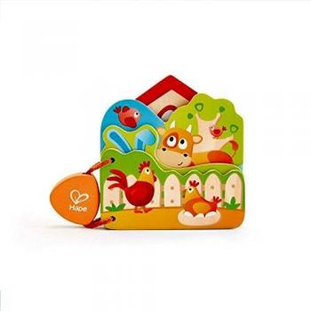 Hape International- Baby's Farm Animal Child Safe Wooden Book Libro Bebé Granja, Multicolor