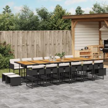 17-Piece Black Poly Rattan Garden Dining Set with Cushions