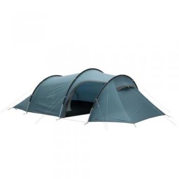 Tienda de campaña Robens Pioneer 4EX azul, capacidad para 4 personas, estructura tipo túnel, fabricada con materiales impermeables y resistentes al viento, incluye varillas de fibra de vidrio, sistema de ventilación mejorado, fácil