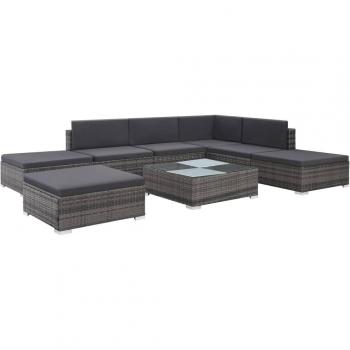8-Piece Grey Poly Rattan Garden Lounge Set with Cushions