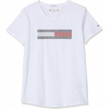 Tommy Hilfiger Lurex Flag Embroidery tee S/s Camiseta, Blanco