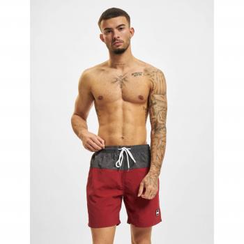 Urban Classics Block Colorblock Swim Shorts for Men - Dark Grey/Red