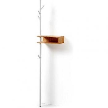Kave Home - Perchero Benny Blanco 175 cm de Acero con Estante de Chapa de Roble