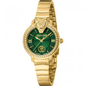 Roberto Cavalli by Franck Muller Women's Elegant Yellow Gold Analog Watch with Green Mother of Pearl Dial