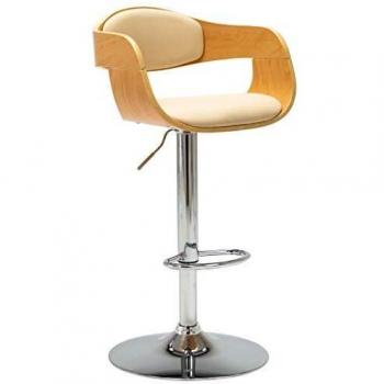 vidaXL Taburete de Barra de Cocina Madera Curvada Cuero Sintético Color Crema