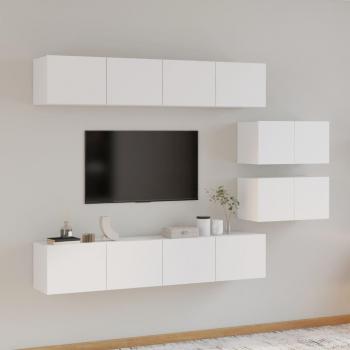 Juego de muebles para TV de 6 piezas en madera multicapa blanca pulida