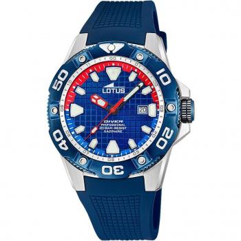 Reloj Lotus 18927/2 Diver para Hombre con Caja de Acero Inoxidable 316L Plateado, Esfera Azul y Correa de Caucho Azul