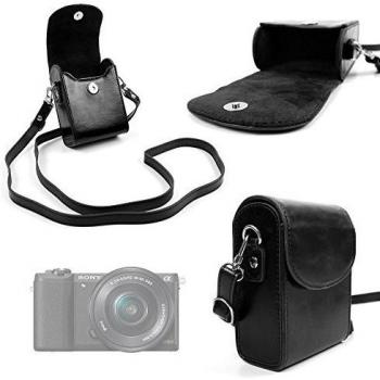 DURAGADGET Bolso De Piel Negra Para Sony Alpha A5100 + Gamuza Limpiadora | Con Correa De Hombro Ajustable - Alta Calidad