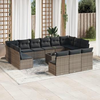 14-Piece Grey Poly Rattan Garden Sofa Set with Cushions