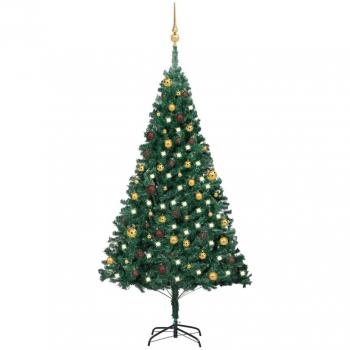 vidaXL Artificial Pre-lit Christmas Tree with Ball Set Green 180 cm PVC