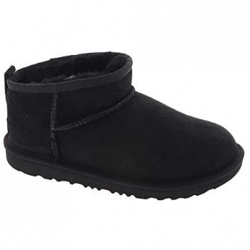 Botines UGG Classic Ultra Mini para Niños en Negro, Talla 33.5, Botas de Piel con Forro de Lammfell, Casual y Homewear