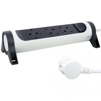 Legrand Regleta de Enchufes con 3 Tomas Giratorias y Interruptor, Color Blanco y Gris Oscuro, Modelo 694527