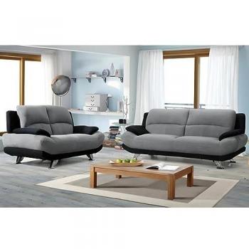 Sofá 3+2 plazas de microfibra MUSKO - Bicolor gris y negro