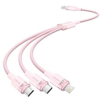 Cable USB 2.0 3 en 1 Vention Rosa - Macho USB A a Macho USB-C, Lightning y MicroUSB - 1.5m