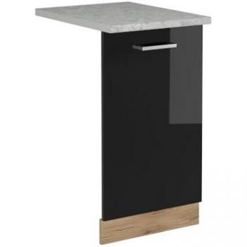 Panel frontal para lavavajillas R-Line, Negro brillo intenso, 45 cm, con acabado en mármol y detalles en roble dorado