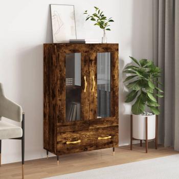 Aparador alto de madera de ingeniería en roble ahumado, dimensiones 69,5x31x115 cm, mueble de almacenaje para salón, buffet auxiliar y armario de almacenamiento