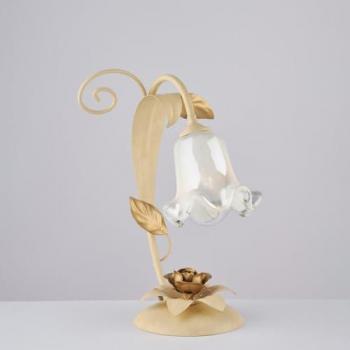 Lámpara de Mesa y Noche Rústica en Hierro Forjado Color Marfil Decapado Estilo Shabby Chic con 1 Luz E14