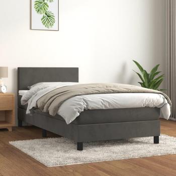 Cama box spring suave con colchón de terciopelo gris oscuro 100x200 cm