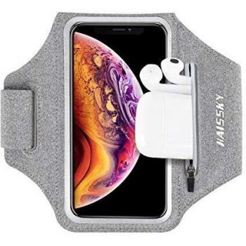 Brazalete Deportivo para Correr con Bolsa de Airpods, Brazalete Móvil Deportivo Ajustable para iPhone 12/12Pro/11/11 Pro/XR/XS/X/8 Plus/7 Plus/8/7/6s/6, Galaxy S10/S9/S9+ hasta 6,5