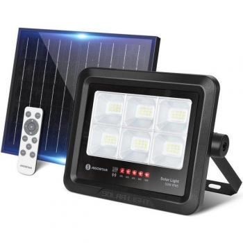 Foco Proyector LED Solar 50W con Mando a Distancia, Blanco Frío 6500K, Impermeable IP65, Brillo y Sincronización Ajustables para Jardín y Garaje