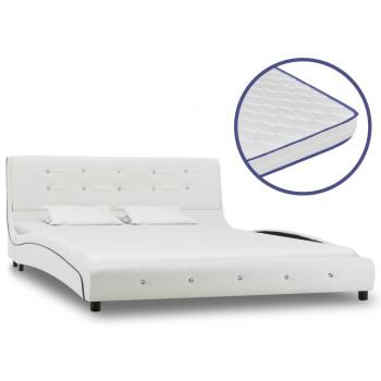 Cama y colchón viscoelástico de cuero sintético blanco 140x200 cm