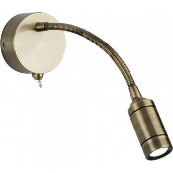 Aplique de pared LED orientable de metal en latón envejecido con 1 bombilla y longitud de 24 cm