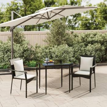 3 Piece Black Poly Rattan Garden Dining Set with Cushions