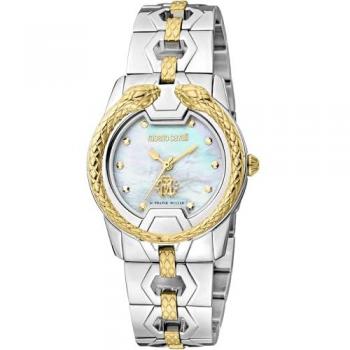 Roberto Cavalli by Franck Muller Women's Analog Quartz Watch - Yellow Gold and Silver Mother of Pearl Dial