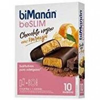 BiManán beSLIM - Barritas Sustitutivas Chocolate Negro con Naranja, para ayudarte a controlar tu peso - Caja de 10 unidades